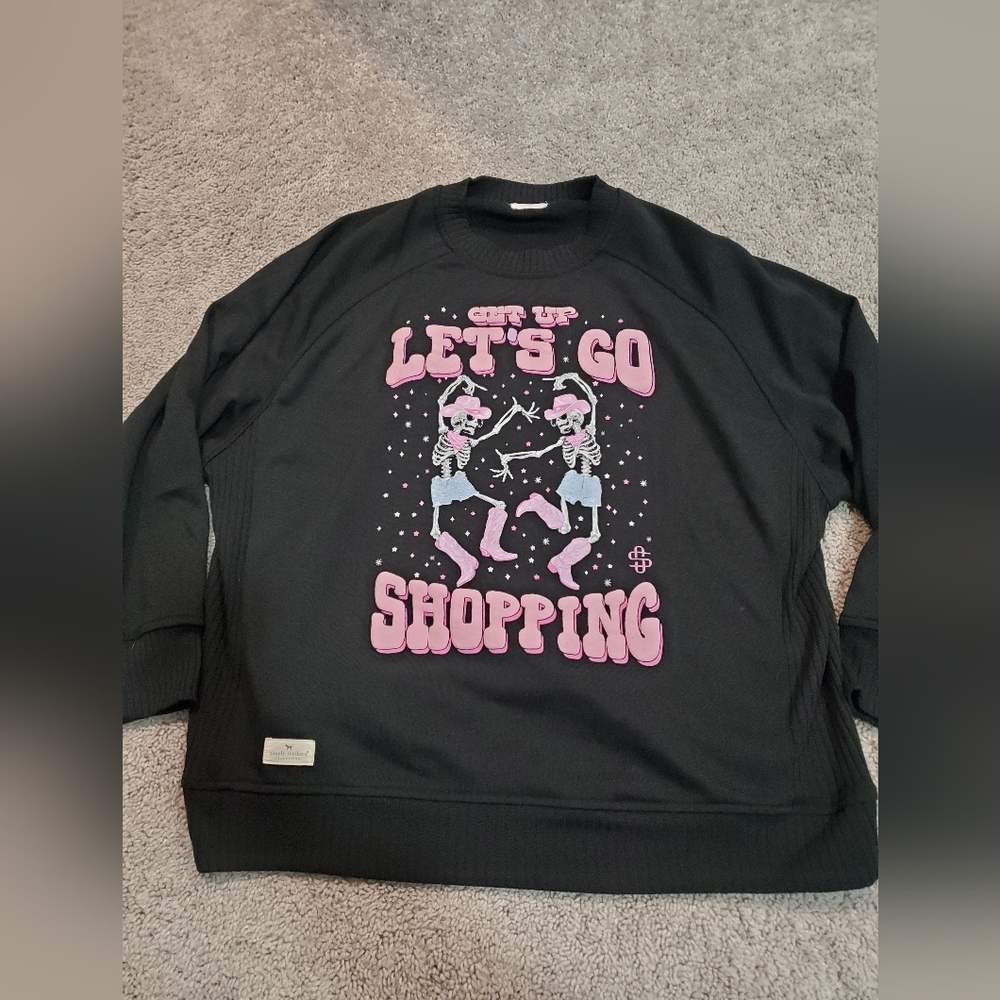 Sinply Southern Shopping Black Sweatshirt with Pink Skeleton Design